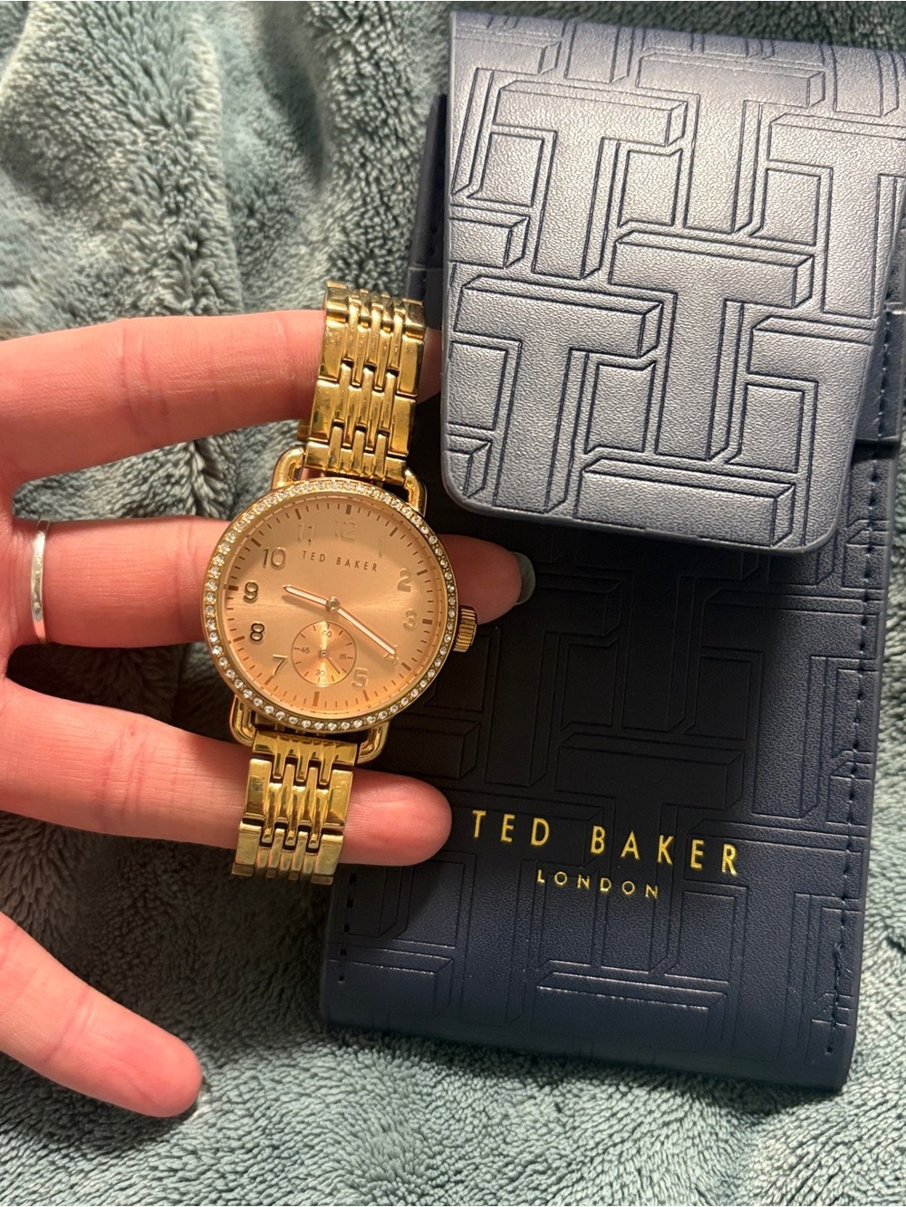 Ted Baker Navy Embossed Travel Wallet with Gold Logo